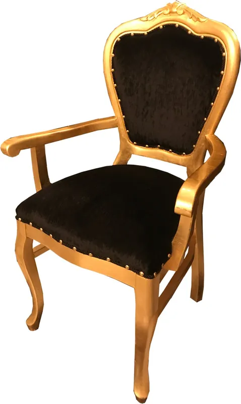 Saisonangebot Sedia da pranzo di lusso in stile barocco Casa Padrino con braccioli Black / Gold B!