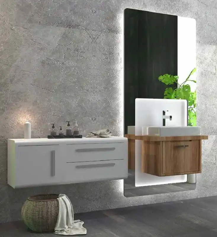 Günstig Casa Padrino Set da Bagno di Lusso Marrone / Bianco - 1 Armadio del Lavandino e 1 Lavabo e 1 Specchio a Muro LED e 1 Armadio Appendere - Mobili da Bagno di Lusso