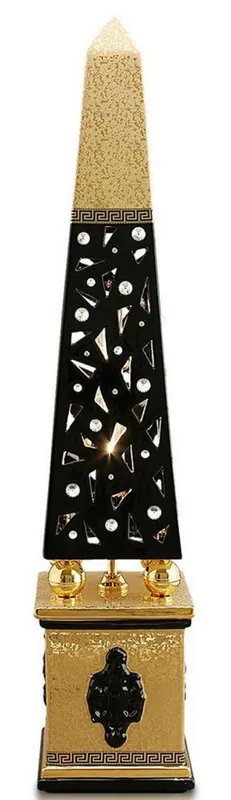 Top-Seller Casa Padrino lampada da terra di lusso obelisco nero / oro 22 x 22 x H. 105 cm - Lampada da Terra in Ceramica Dipinta a Mano con Cristallo Swarovski - Lampada di Lusso