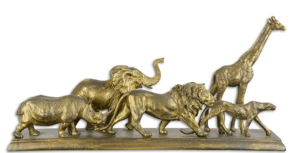 Abverkauf Casa Padrino Sculture Decorative Animali d'Africa Oro Antico 68 x 15,2 x H. 32,8 cm - Figurine Polyresin Deco - Decorazione Soggiorno