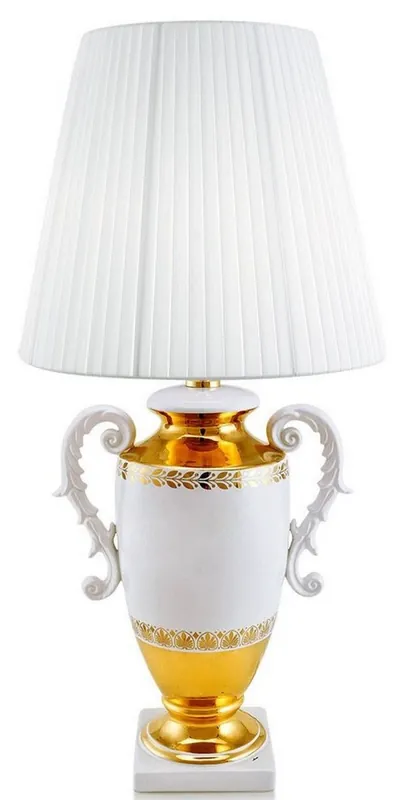 Casa Padrino lampada da tavolo barocco con 2 maniglie bianco / oro Ø 40 x H. 78 cm - Lampada in Ceramica Stile Barocco - Qualità di Lusso Schneller Versand