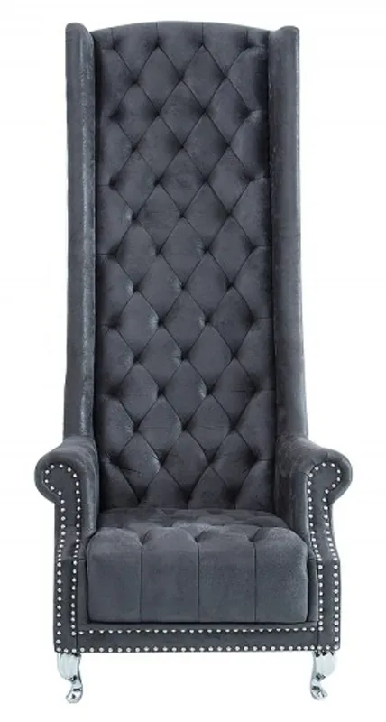 Mega-Angebot Casa Padrino Chesterfield Poltrona con schienale alto Grigio - Throne King Poltrona con schienale alto - Barocco moderno con schienale alto