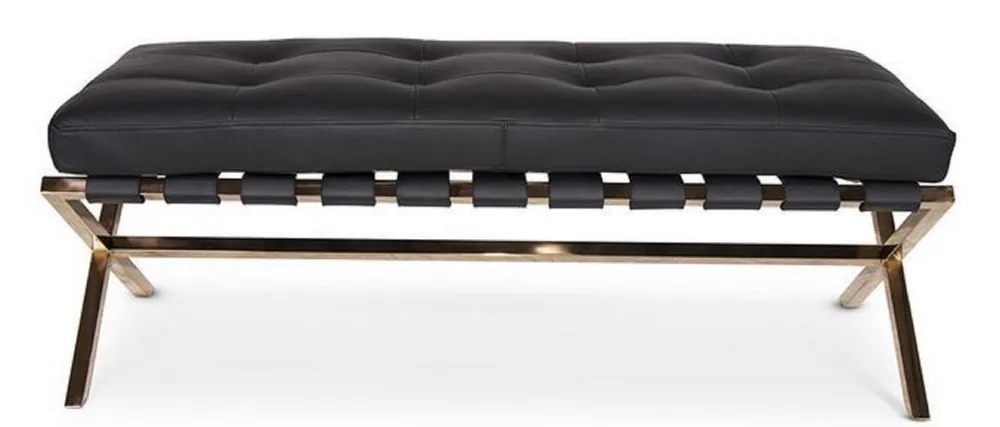 Super-Preis Casa Padrino panca di lusso nero / oro rosa 120 x 45 x H. 40 cm - Panca in Acciaio Inossidabile con Pelle Italiana - Bagaglio Stock - Mobili e Accessori per Hotel
