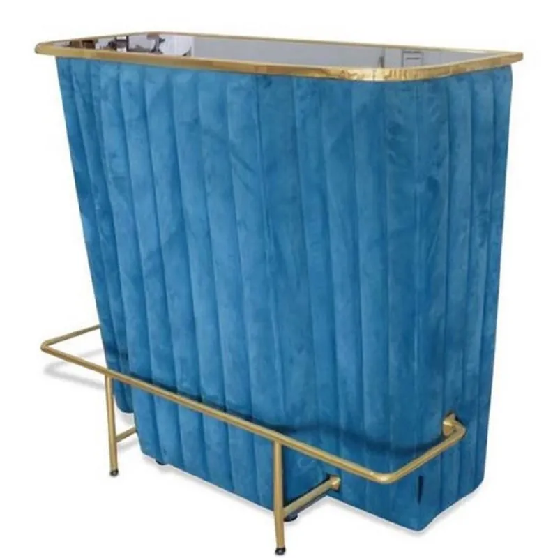 Jetzt Bestellen Casa Padrino bancone bar di lusso blu / oro 120 x 48 x H. 105 cm - Bancone Bar con Piano in Vetro e Poggiapiedi - Armadietto Bar - Mobile Bar - Qualità di Lusso