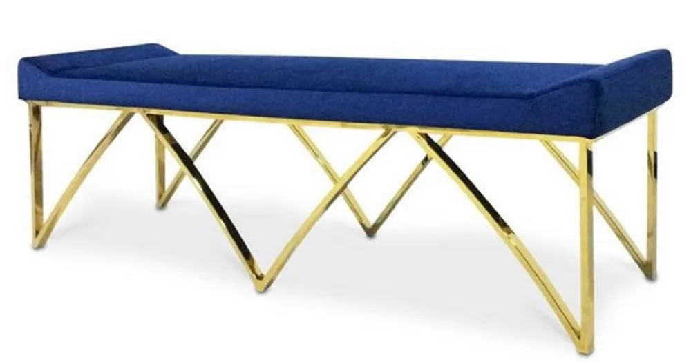 Neuheit Casa Padrino panca di lusso blu / oro 152 x 65 x H. 50 cm - Panca Imbottita in Velluto con Gambe in Acciaio Inossidabile - Qualità di Lusso