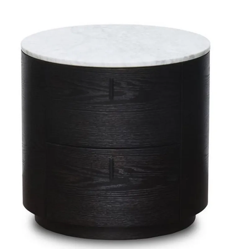 Casa Padrino tavolino di lusso nero / bianco Ø 48 x H. 46 cm - Tavolo Rotondo in Legno con Lastra di Marmo e 2 Cassetti Jetzt Bestellen