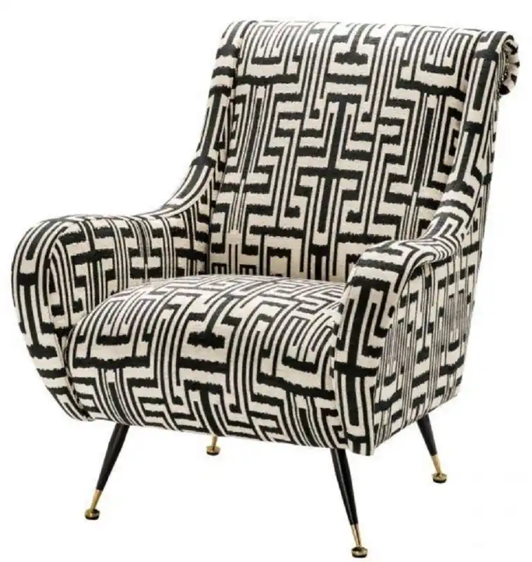 Bestpreis Casa Padrino poltrona di lusso nero / bianco / ottone 80 x 90 x H. 88 cm - Poltrona da Soggiorno - Mobili da Soggiorno