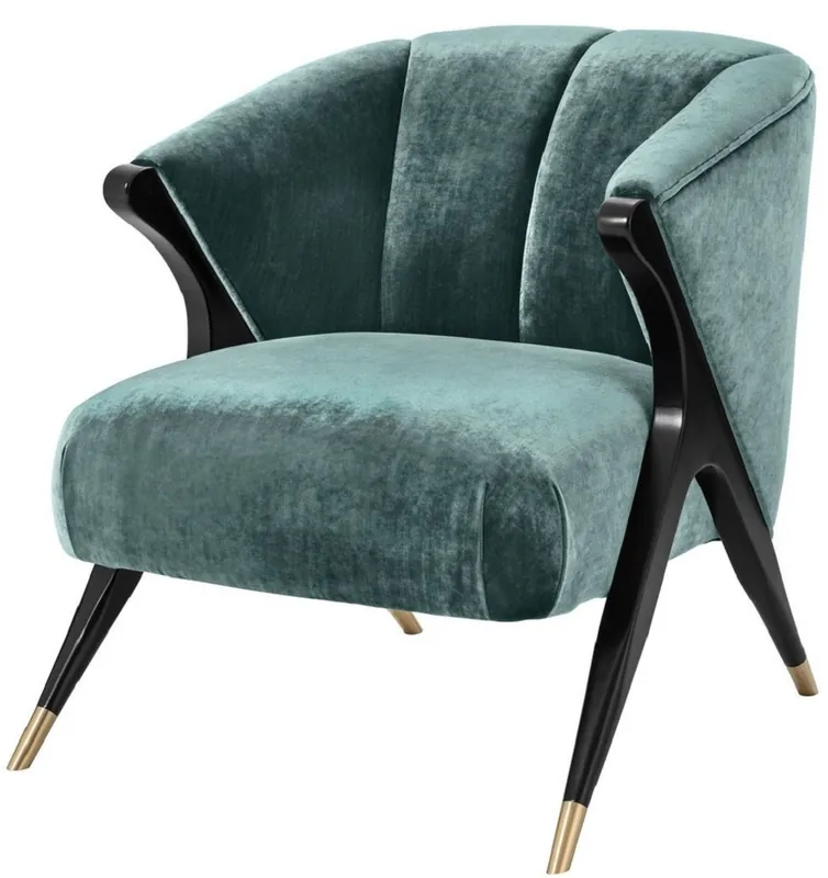 Ausverkauf Casa Padrino poltrona di design verde egeo / nero / ottone 71,5 x 79,5 x H. 77 cm - Mobili di Lusso
