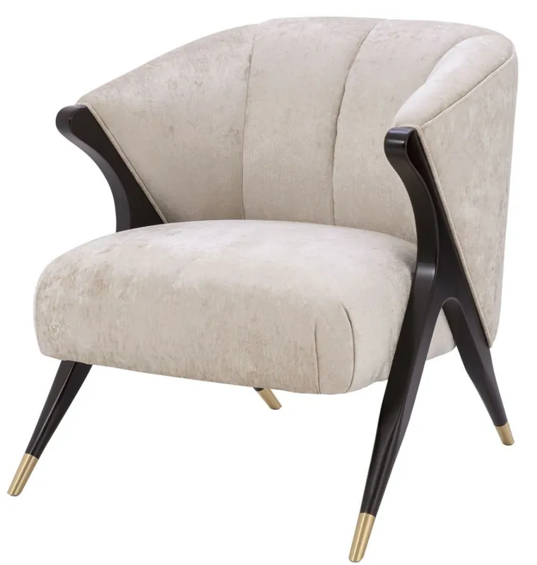 Bestseller Casa Padrino poltrona di design crema / nero / ottone 71,5 x 79,5 x H. 77 cm - Mobili di Lusso