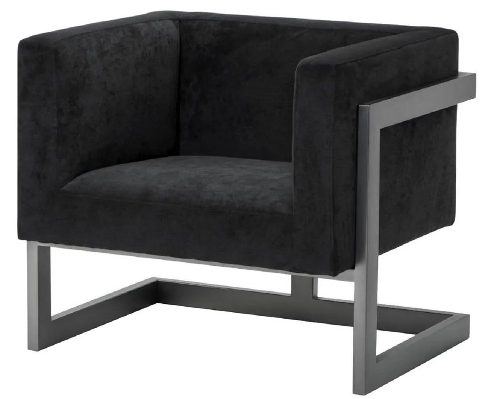 Casa Padrino poltrona di club di lusso in velluto nero / bronzo 86 x 70 x H. 74 cm - Qualità di Lusso Sale