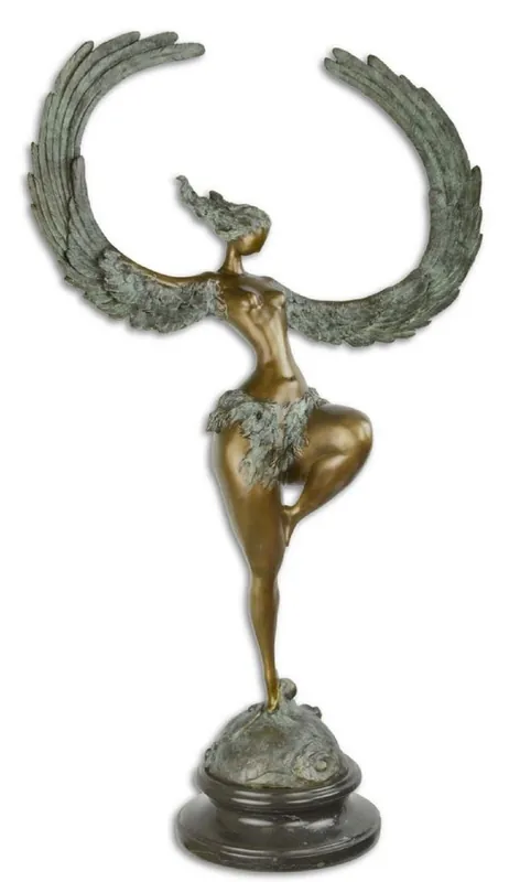 Günstig Casa Padrino scultura in bronzo di lusso donna con ali bronzo / grigio / nero 49,7 x 23,8 x H. 90,4 cm - Figura in Bronzo con Base in Marmo