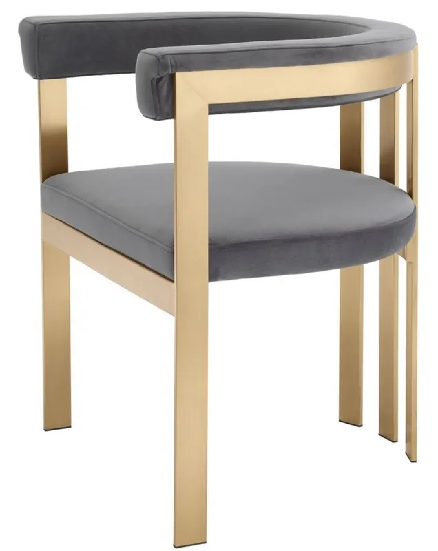 Casa Padrino sedia da pranzo di lusso con braccioli grigio / ottone 61 x 56 x H. 73 cm - Sedia da Cucina in Acciaio Inossidabile con Tessuto in Velluto Pregiato - Mobili da Cucina di Lusso Billig