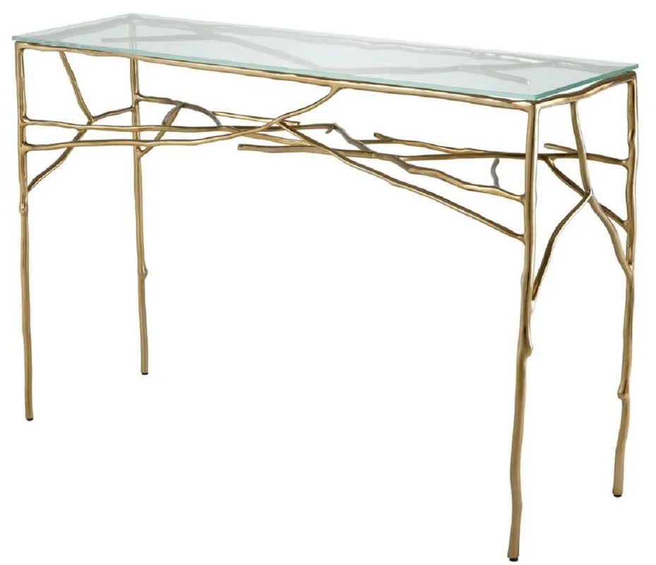 Casa Padrino consolle di lusso oro 118 x 34,5 x H. 78,5 cm - Consolle con Piano in Vetro - Mobili di Lusso Letzte Chance