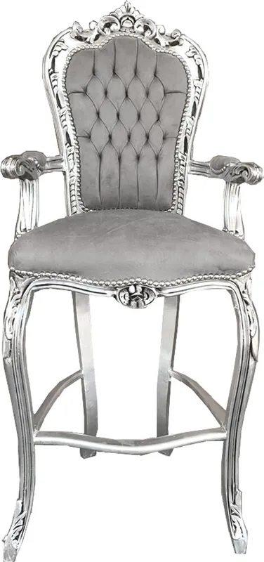 Abverkauf Casa Padrino Baroque Highchair Bar Chair Grey / Silver - Sgabello da bar Sedia Mobili