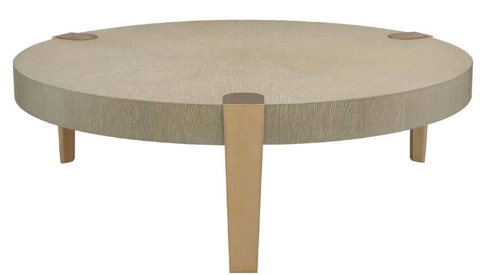 Kracherpreis Casa Padrino tavolo da salotto di lusso marrone chiaro / ottone Ø 121 x H. 38,5 cm - Tavolino da Caffè Rotondo con Gambe in Metallo - Mobili da Soggiorno