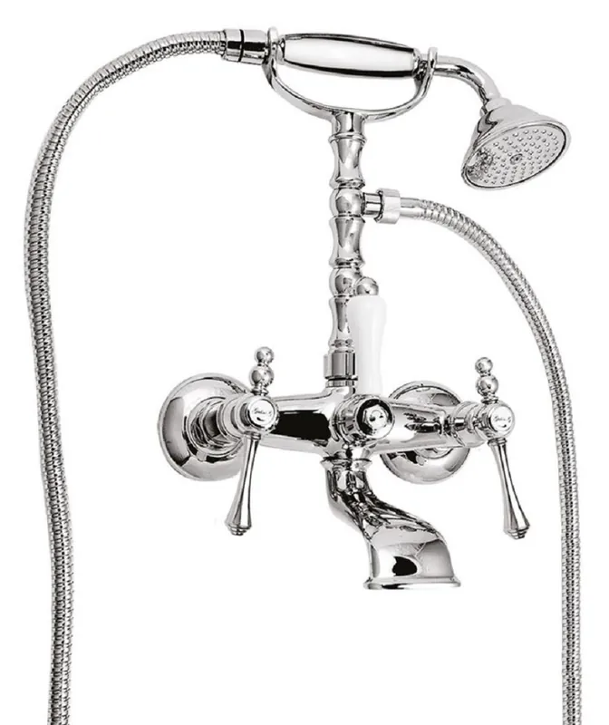 Casa Padrino Rubinetto per Vasca Art Nouveau con Doccia Argento / Bianco H. 35,5 cm - Accessorio Bagno Nostalgico - Prima Qualità - Made in Italy Direktkauf