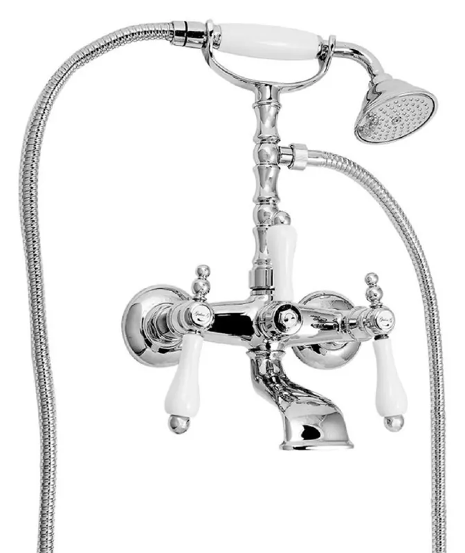 Neue Kollektion Casa Padrino Rubinetto per Vasca Art Nouveau con Doccia Argento / Bianco H. 35,5 cm - Accessorio Bagno Nostalgico - Prima Qualità