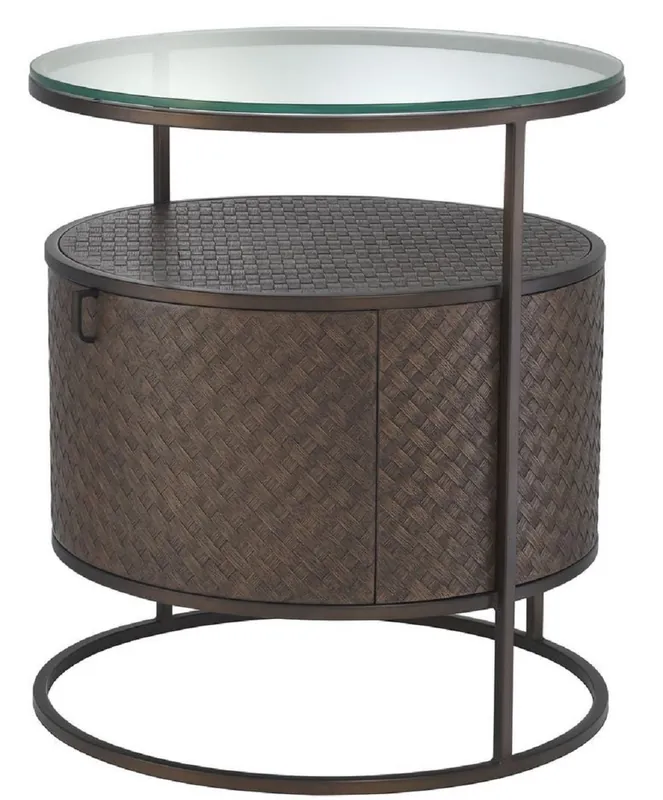 Online Kaufen Casa Padrino comodino di lusso bronzo Ø 50 x H. 56 cm - Tavolino Rotondo con Cassetto e Piano in Vetro - Mobili Camera da Letto di Lusso