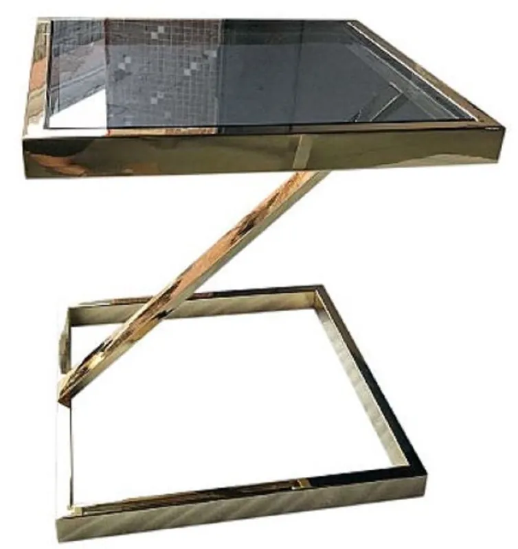 Casa Padrino tavolino di lusso oro / nero 45 x 45 x H. 50 cm - Tavolo in Acciaio Inossidabile con Piano in Vetro Colorato Preisknaller