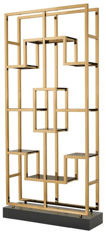 Casa Padrino cabinet mensola di lusso ottone / nero 108 x 29 x H. 240 cm - Cabinet da Salotto in Acciaio Inossidabile con 10 Ripiani in Vetro - Mobile da Soggiorno di Lusso Top-Preis