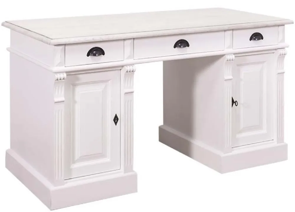 Finale Aktion Casa Padrino scrivania in legno massello in stile country con 3 cassetti e 2 porte bianco 140 x 70 x H. 78 cm - Mobili per Ufficio Stile Country