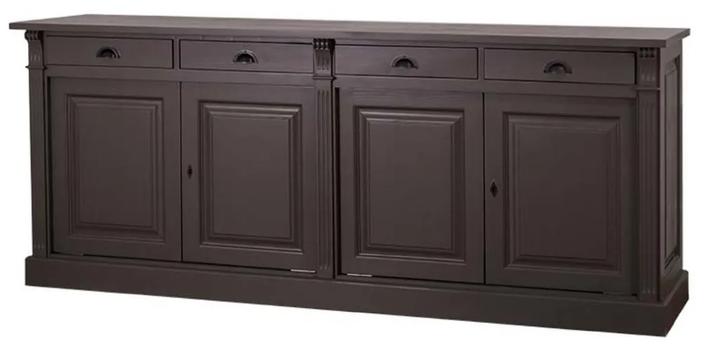 Günstig Casa Padrino armadio da cucina in stile country con 4 porte e 4 cassetti nero 219 x 51 x H. 90 cm - Armadio in Legno Massello - Mobili in Stile Country