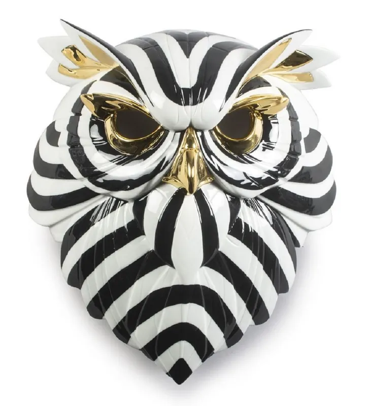 Rabatt Casa Padrino maschera in porcellana di lusso gufo nero / bianco / oro 32 x 14 x H. 35 cm - Decorazione Murale Moderna Fatta a Mano - Qualità di Prima Classe - Made in Spain