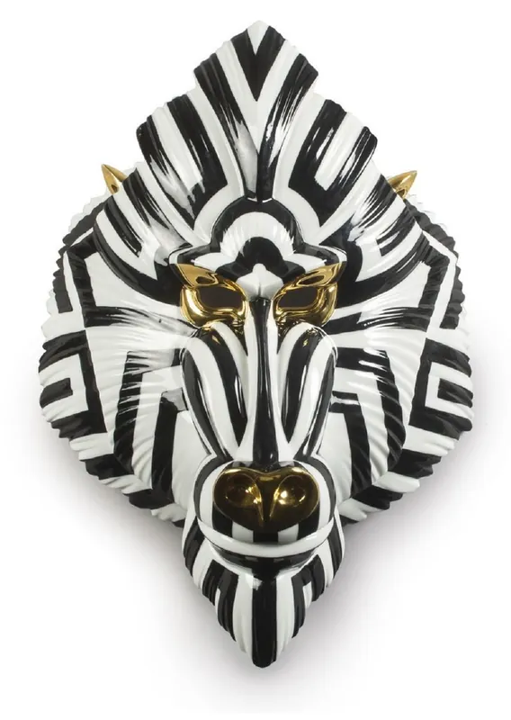 Bestpreis Casa Padrino maschera in porcellana di lusso babbuino scimmia nero / bianco / oro 31 x 14 x H. 44 cm - Decorazione Murale Moderna Fatta a Mano - Qualità di Prima Classe - Made in Spain