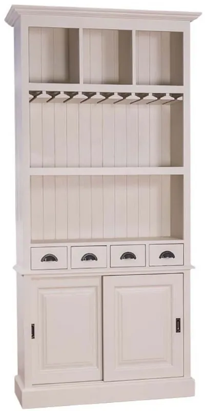 Casa Padrino armadietto del vino stile country con 2 porte scorrevoli e 4 cassetti grigio chiaro 103 x 36 x H. 210 cm - Mobile Bar in Legno Massello - Mobile Bar Stile Country Schnäppchen
