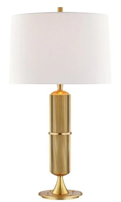 Aktuell Casa Padrino lampada da tavolo di lusso ottone antico / bianco Ø 38 x H. 71 cm - Lampada da Tavolo con Paralume Tondo in Lino