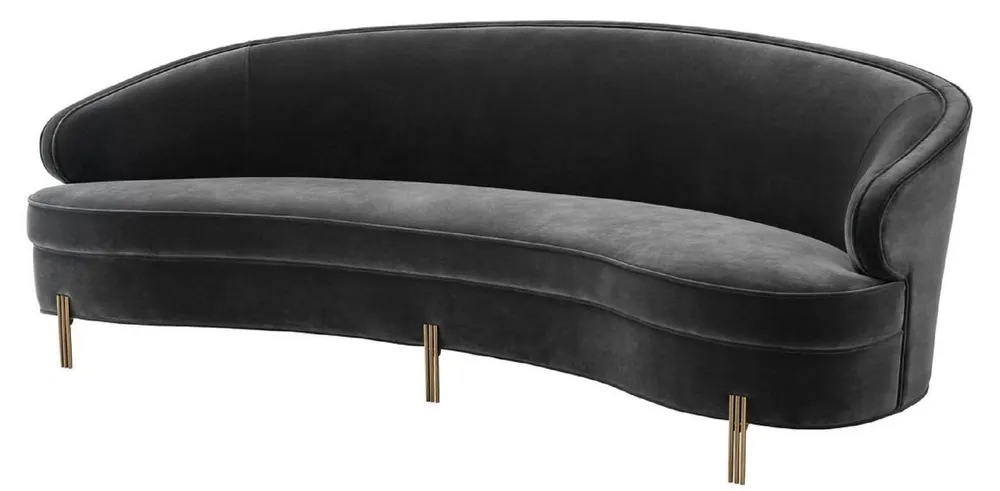 Sofort Bestellen Casa Padrino divano in velluto di lusso grigio scuro / ottone 230 x 103 x H. 78 cm - Divano da Salotto Curvo - Mobili di Design