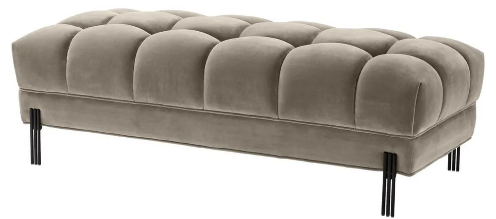 Casa Padrino panca di lusso greige / nero 133 x 59 x H. 42 cm - Panca Imbottita in Velluto con Gambe in Acciaio Inossidabile - Collezione di Lusso Must-Have
