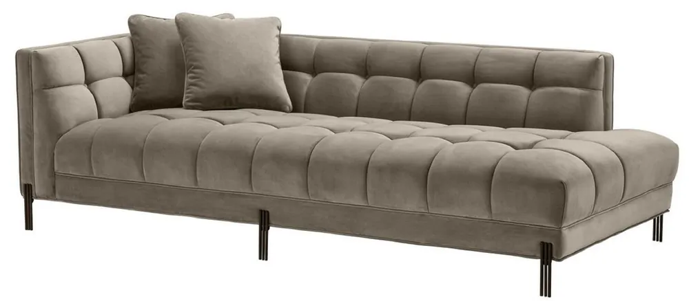 Casa Padrino divano lounge di lusso greige / nero 223 x 95 x H. 68 cm - Divano per Soggiorno Lato Sinistro con Velluto Pregiato e 2 Cuscini Garantierte Lieferung