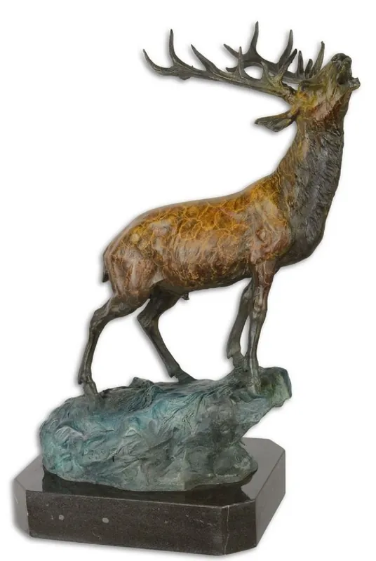 Casa Padrino figura in bronzo di lusso cervo su roccia bronzo / blu / nero 26,3 x 18,3 x H. 37,8 cm - Scultura in Bronzo con Base in Marmo Garantierte Lieferung