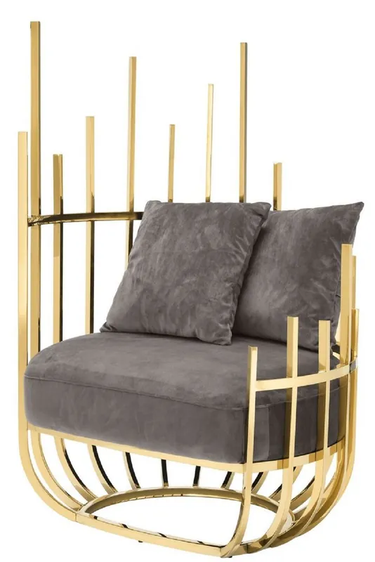 Bestseller Casa Padrino poltrona di design lato sinistro con 2 cuscini grigio / oro 91,5 x 75 x H. 136,5 cm - Mobili di Design per Soggiorno - Qualità di Lusso