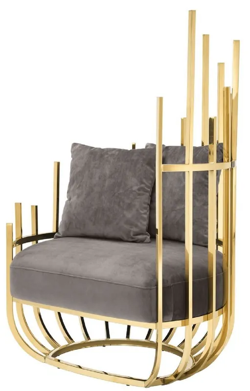 Schnäppchen Casa Padrino poltrona di design lato destro con 2 cuscini grigio / oro 91,5 x 75 x H. 136,5 cm - Mobili di Design per Soggiorno - Qualità di Lusso
