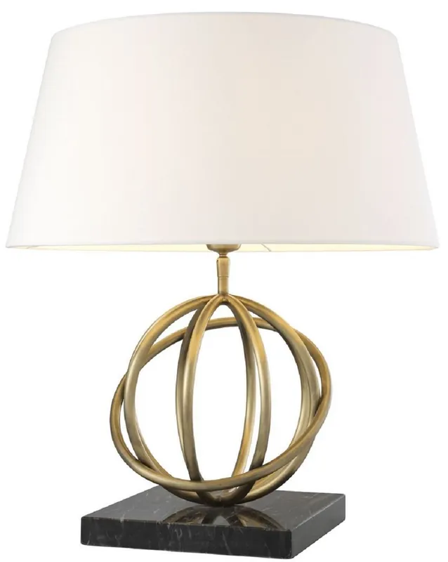 Casa Padrino lampada da tavolo di lusso ottone antico / nero / bianco Ø 50 x H. 57 cm - Lampada da Tavolo in Ottone con Base in Marmo e Paralume Rotondo Rabatt