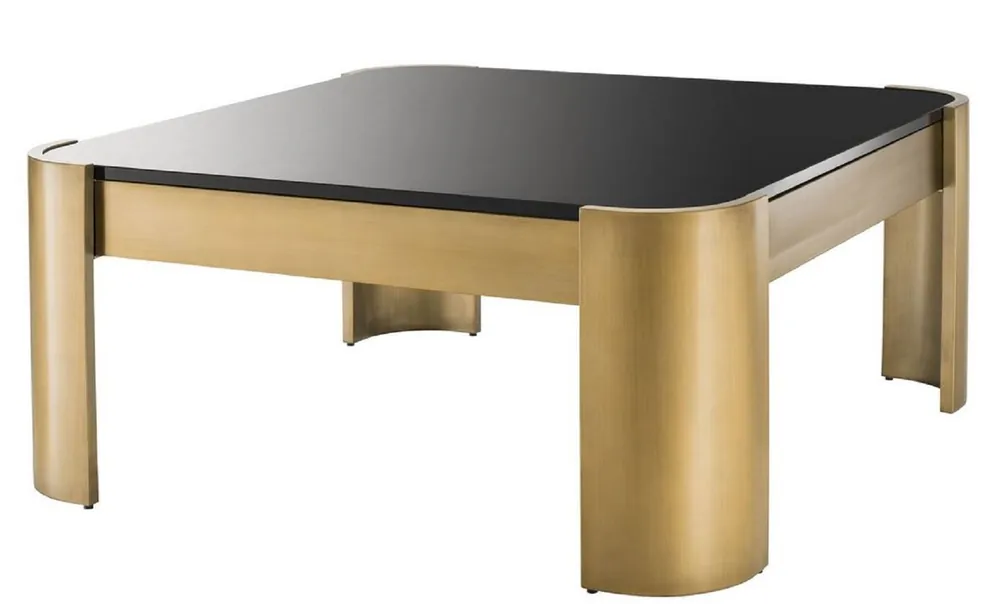 Mega-Angebot Casa Padrino tavolo da salotto di lusso ottone / nero 100 x 100 x H. 46 cm - Tavolino da Caffè in Acciaio Inossidabile con Piano in Vetro - Collezione di Lusso