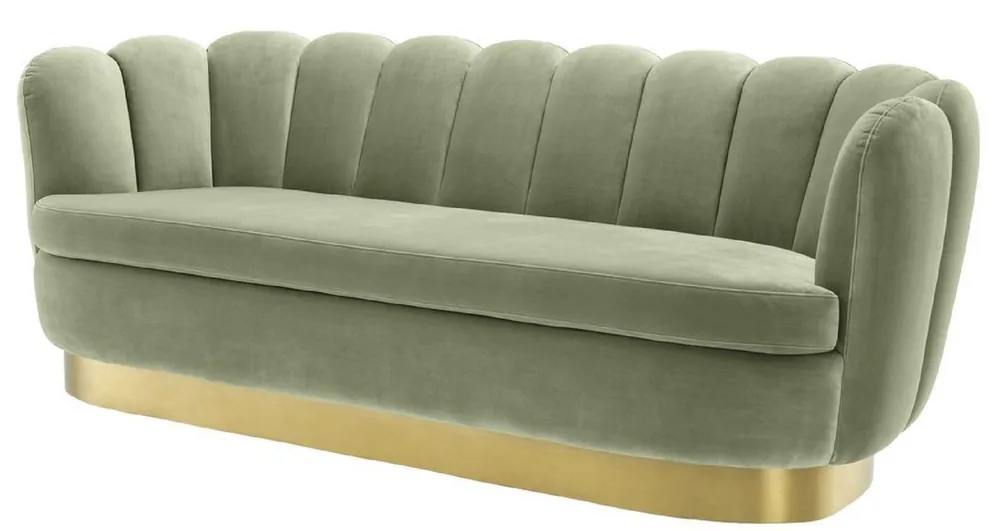 Neu Casa Padrino divano di lusso in velluto verde pistacchio / ottone 225 x 90 x H. 80 cm - Divano del Salotto - Qualità di Lusso