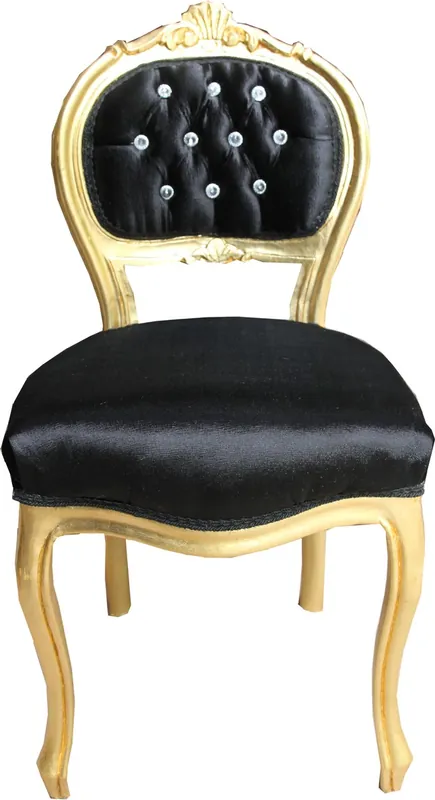 Online Kaufen Sedia da donna barocca Casa Padrino nera / oro con strass Bling Bling - sedia da toeletta