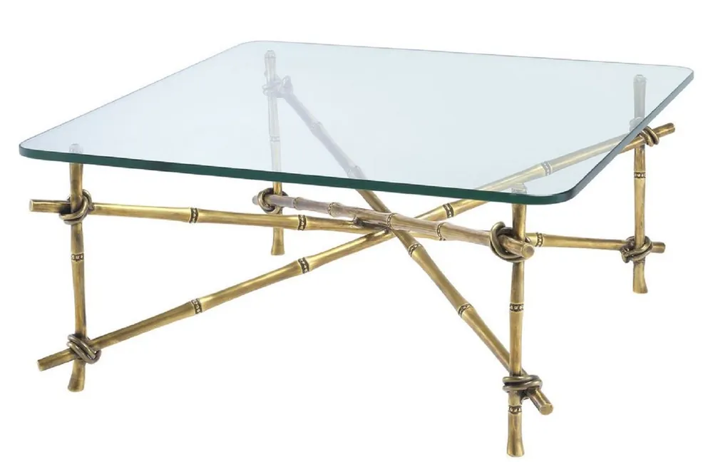 Casa Padrino tavolo da salotto di lusso ottone vintage 70 x 70 x H. 32,5 cm - Tavolo da Salotto in Ottone con Piano in Vetro - Mobili di Lusso Top-Angebot