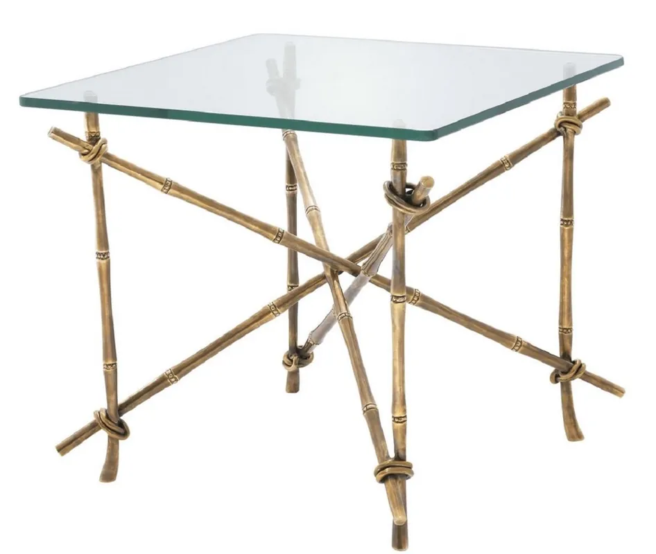 Letzte Chance Casa Padrino tavolino di lusso ottone vintage 55 x 55 x H. 49,5 cm - Tavolo in Ottone con Piano in Vetro - Mobili di Lusso