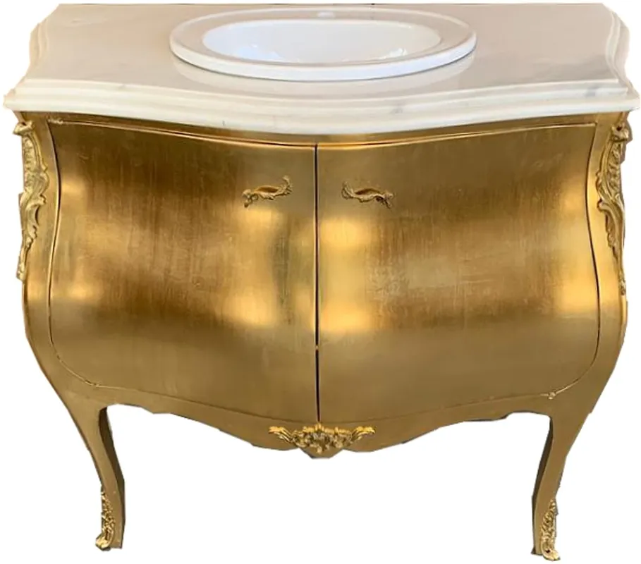 Markenprodukt Mobile da toeletta barocco di lusso Casa Padrino oro con piano in marmo - lussuoso mobile bagno barocco