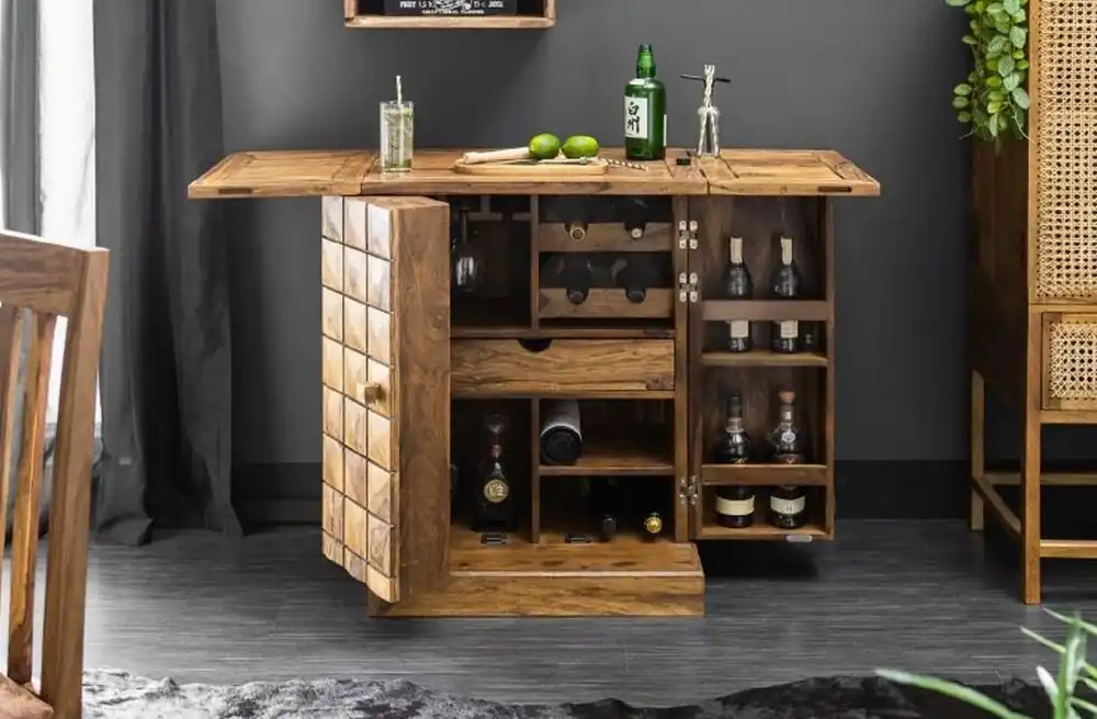Top-Angebot Casa Padrino armadio bar di design naturale / marrone 65-130 x 50 x H. 90 cm - Armadio Bar Moderno in Legno Massello con 2 Porte e Cassetto - Mobile Bar
