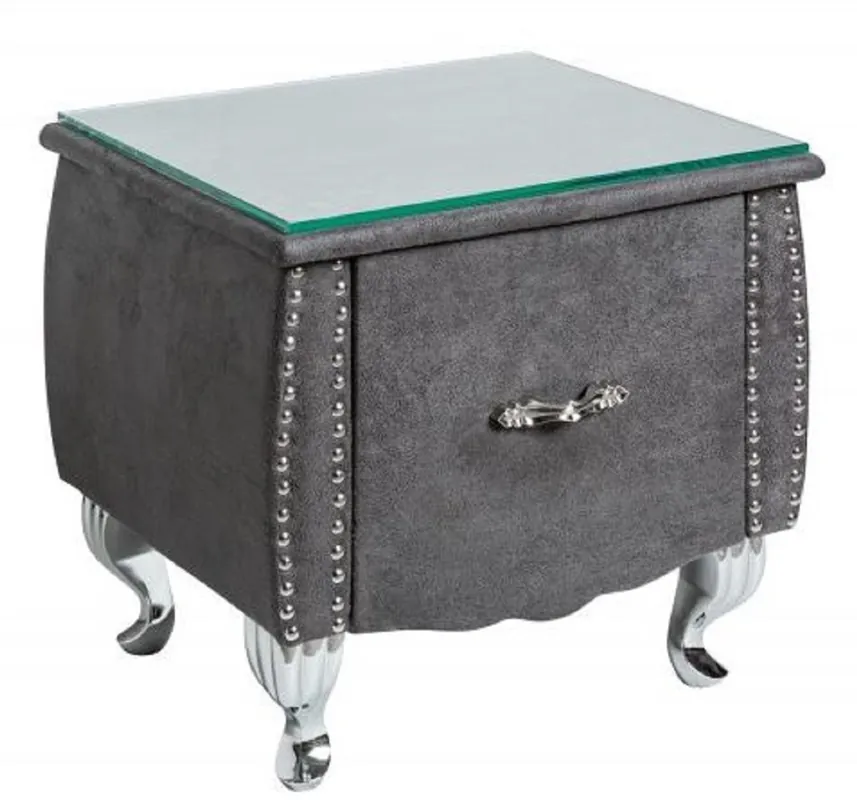 Garantierte Lieferung Casa Padrino Comodino Art Deco con Cassetto e Piano in Vetro Grigio Antico / Argento 47 x 41 x H. 45 cm - Mobili per Camera da Letto