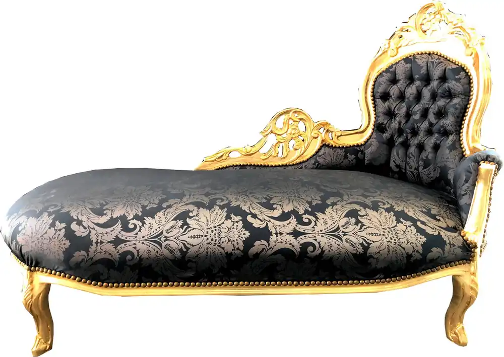 Chaise longue barocca Casa Padrino con motivo nero / oro - mobili barocco Recamiere Preiswert