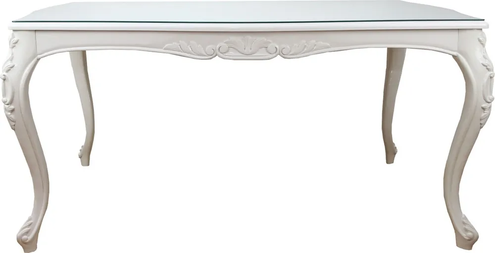 Mega-Angebot Casa Padrino tavolo da pranzo barocco di lusso bianco 200 x 100 x H. 78 cm - Tavolo da Pranzo con Lastra di Vetro - Mobili per Alberghi e Ristoranti - Made in Italy
