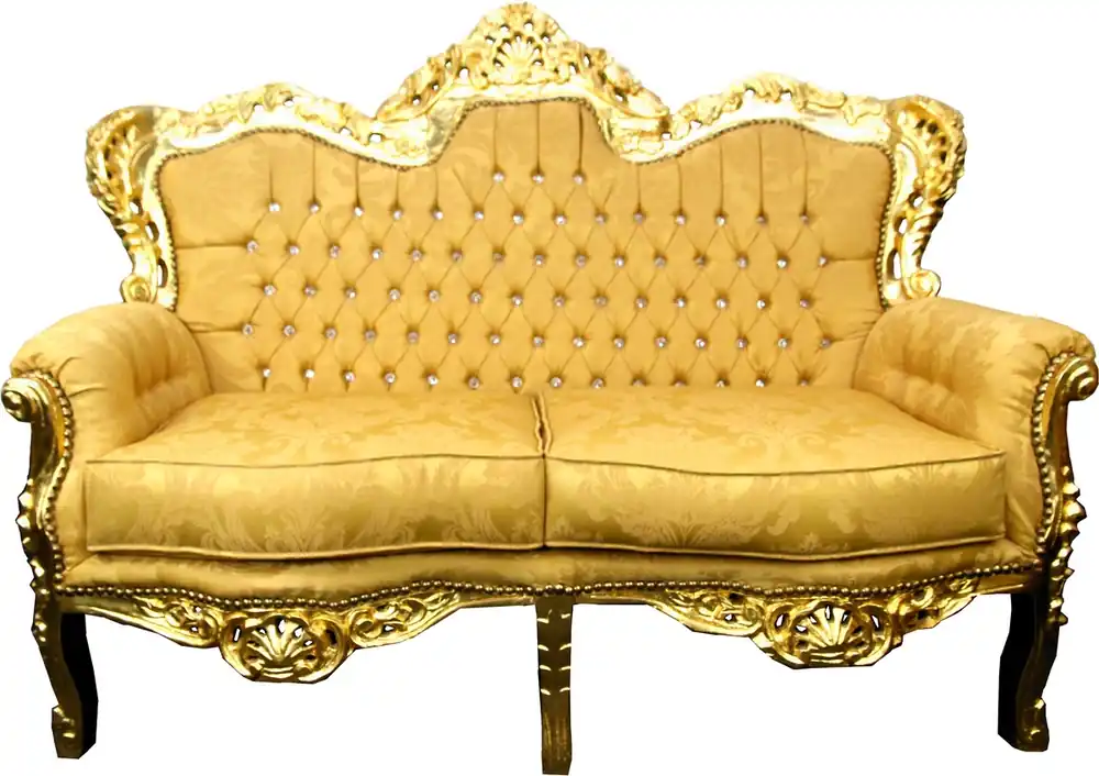Ausverkauf Divano a 2 posti barocco Casa Padrino Fantasia oro / Oro con strass Bling Bling - Mobili per soggiorno in stile antico
