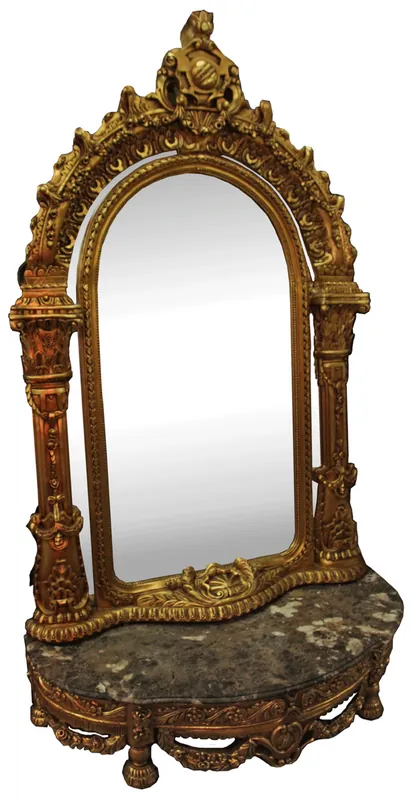Casa Padrino consolle specchio barocco con piano in marmo oro / nero 145 x 55 x H. 250 cm - Mobili Guardaroba in Stile Barocco - Preziosi e Sontuosi Top-Seller