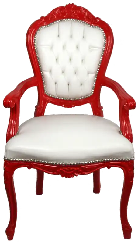 Schneller Versand Casa Padrino sedia da pranzo barocco di lusso con braccioli bianco / rosso - Sedia per Cucine Fatta a Mano con Finta Pelle - Mobili per Sala da Pranzo Barocco